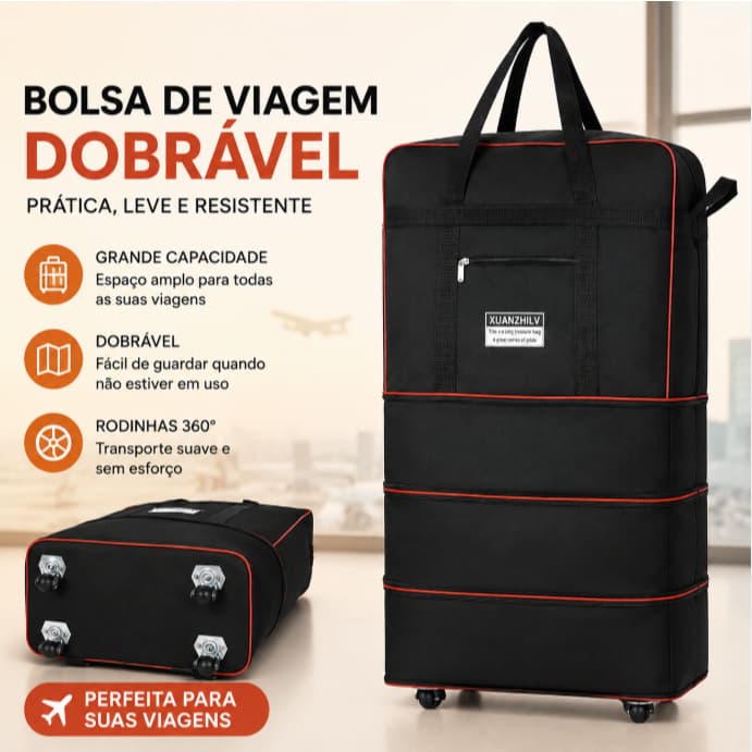 Bolsa De Viagem Feminina Multifuncional Mala Dobrável De Grande Capacidade Impermeável com Rodinhas