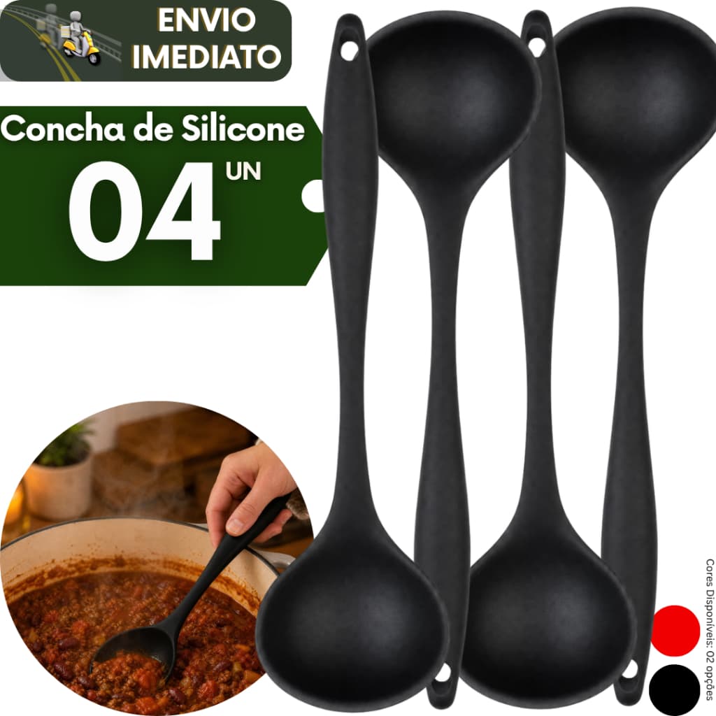 Kit 4 Concha de Silicone Grande para Feijão Sopa Caldo Resistente ao Calor Não Risca Panela Cozinha