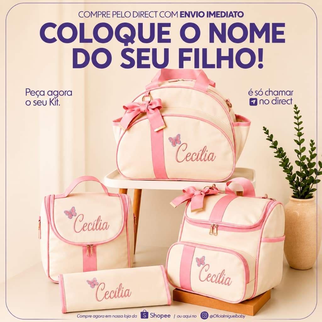 Kit bolsa  Baú bordada Personalizada  4 peças masculino e feminino