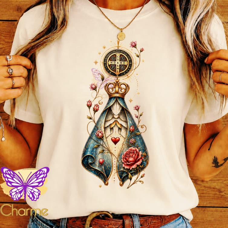 BLUSA CAMISETA CATÓLICA NOSSA SENHORA APARECIDA MEDALHA DE SÃO BENTO, T SHIT JESUS E SANTA VIRGEM MARIA PLUS SIZE