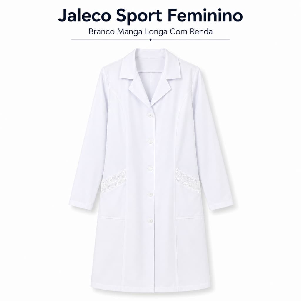 Jaleco Sport Feminino Branco Manga Longa Profissional Médico Hospitalar Enfermagem Odontologia