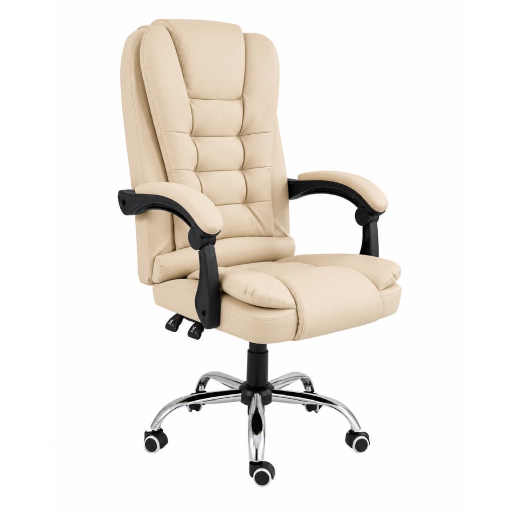 Cadeira Presidente Ergonômica Executiva Bege Giratória Reclinável Base Cromada Conforto Premium