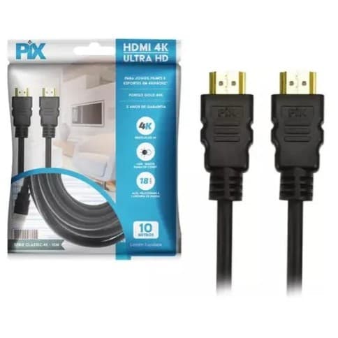 Cabo HDMI 2.0 10m Pix 4K HDR Revestido Ouro Compatível TV