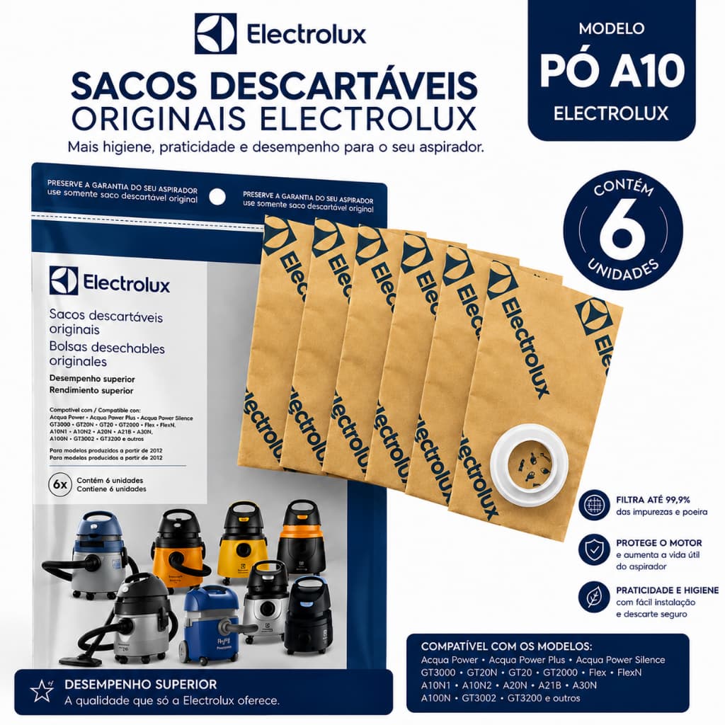 6 Sacos Descartáveis Para Aspirador A10 Electrolux - Original