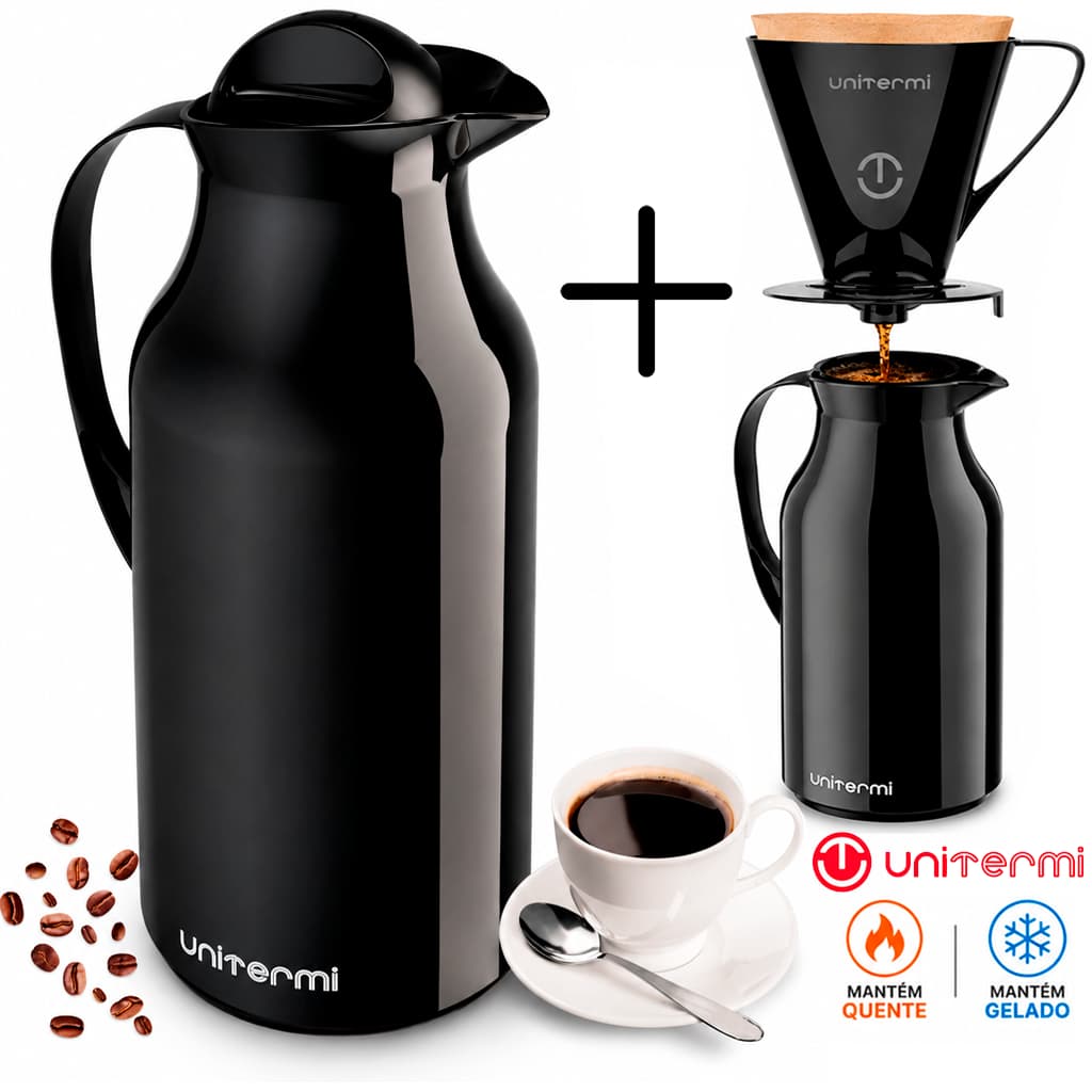 Kit Garrafa Térmica Siena 750ml com Suporte porta Filtro Café Unitermi Conserva Quente Frio