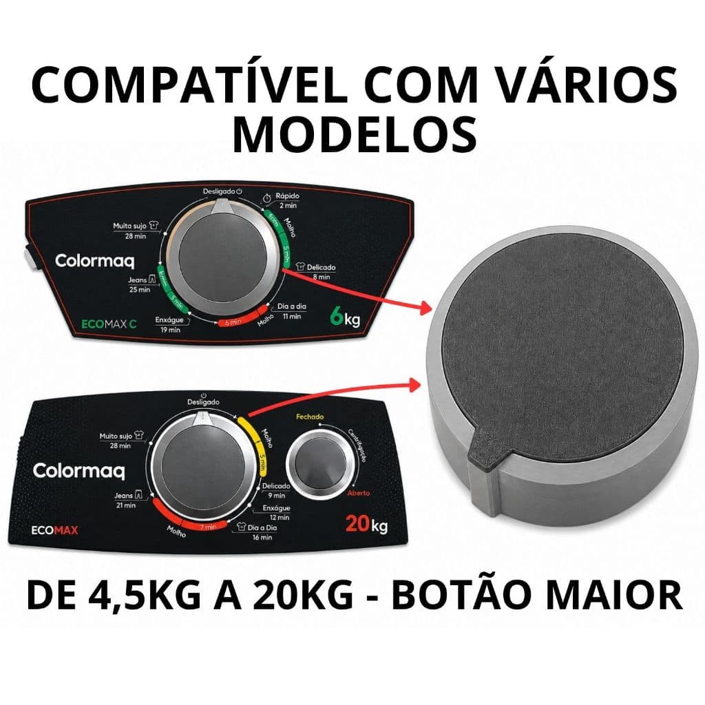 Botão do Timer Tanquinho Colormaq Compatível LCS Ecomax Facílima tanquinho de 4,5Kg a 20kg