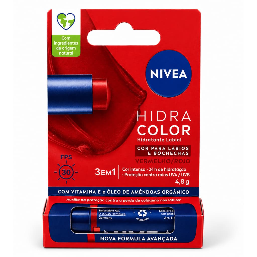 NIivea Hidra Color 3 em 1 Hidratante Labial Vermelho FPS 30 4,8g