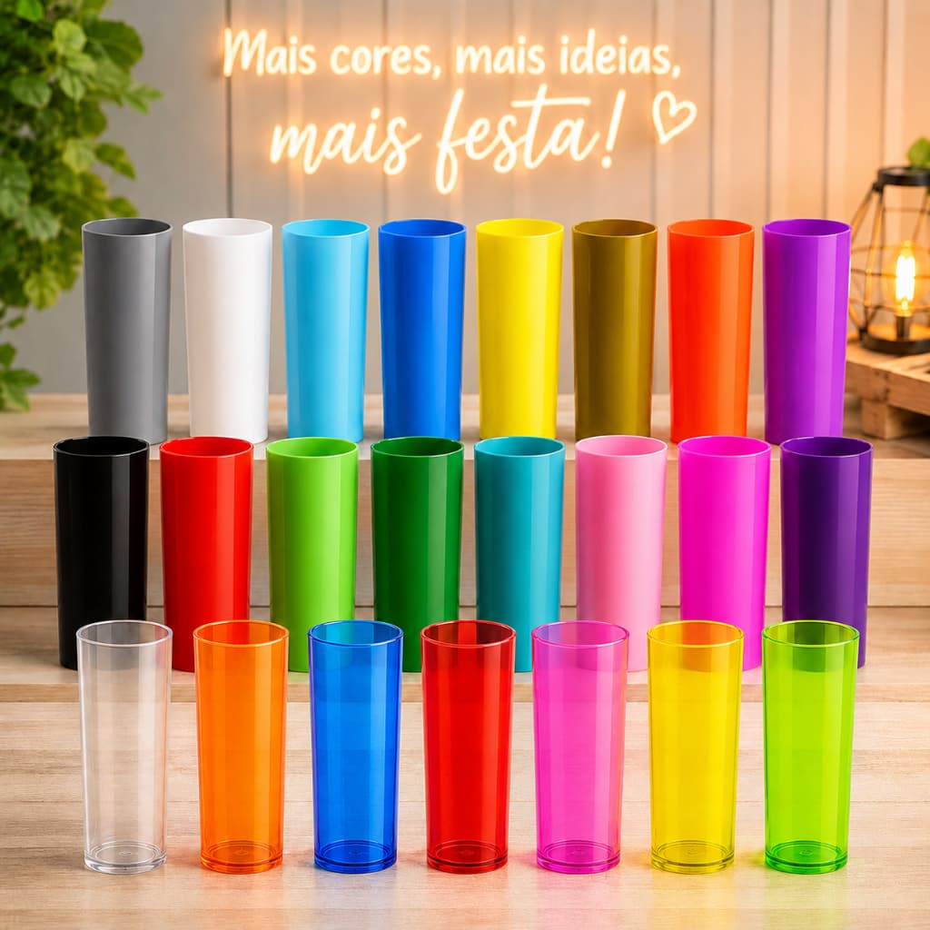 50 Copo Long Drink 350ml Várias Cores Personalizado Transfer Laser Festa