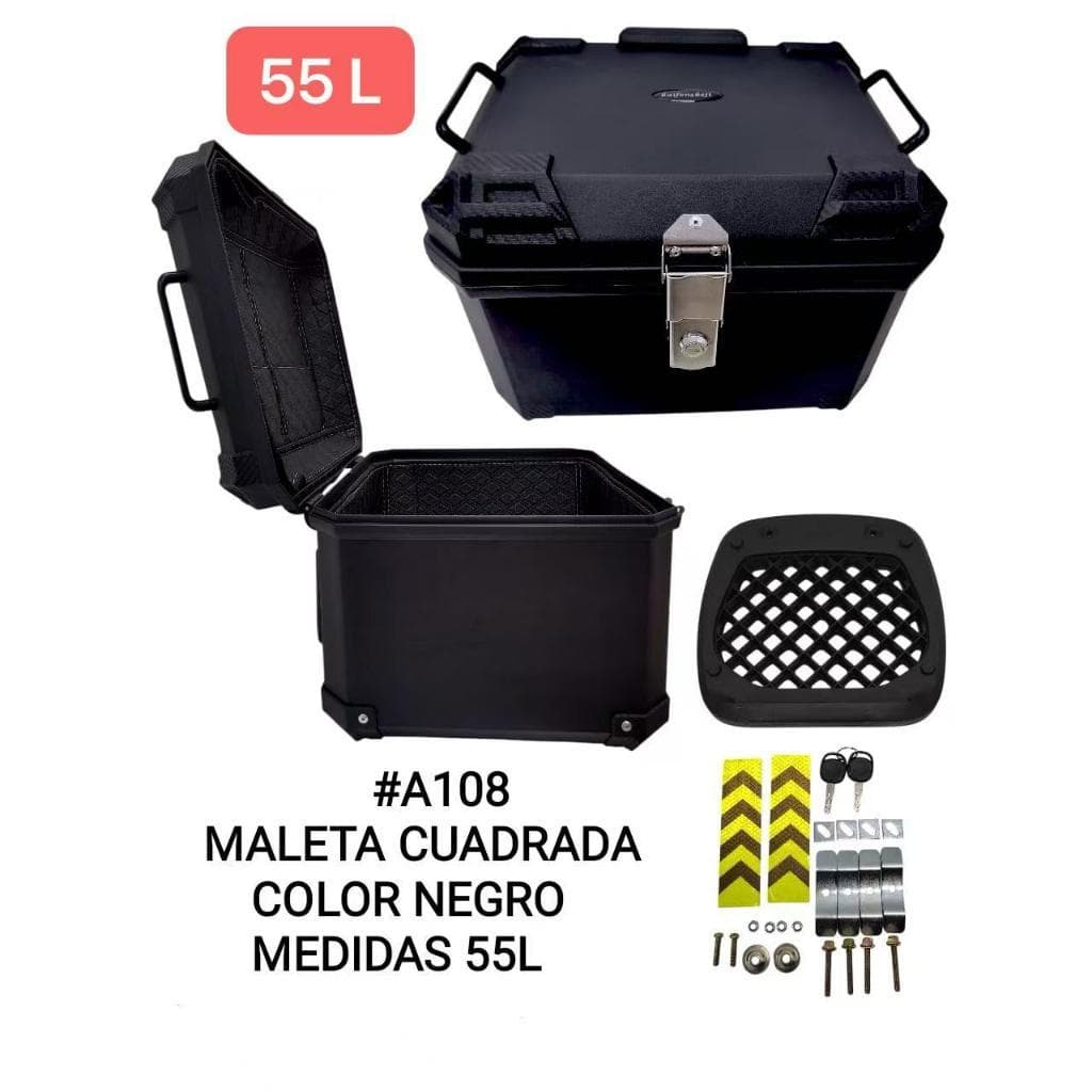 Baú Para Motocicleta 55 Litros + Suporte De Montagem, Plástico Reforçado, À Prova D'água, Inclui Forro VIX
