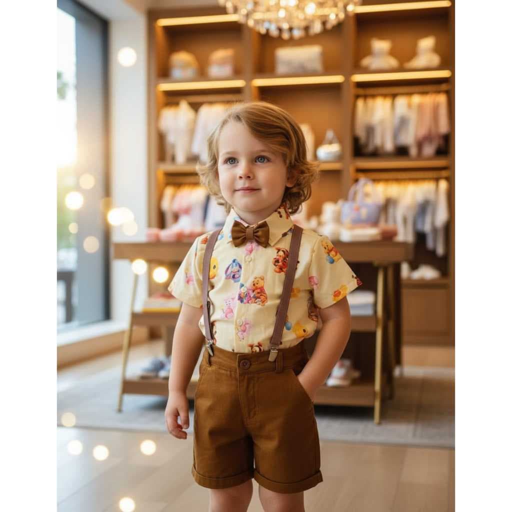 Conjunto Menino Infantil Luxo Temático Ursinho Pooh +Bermuda (AC)