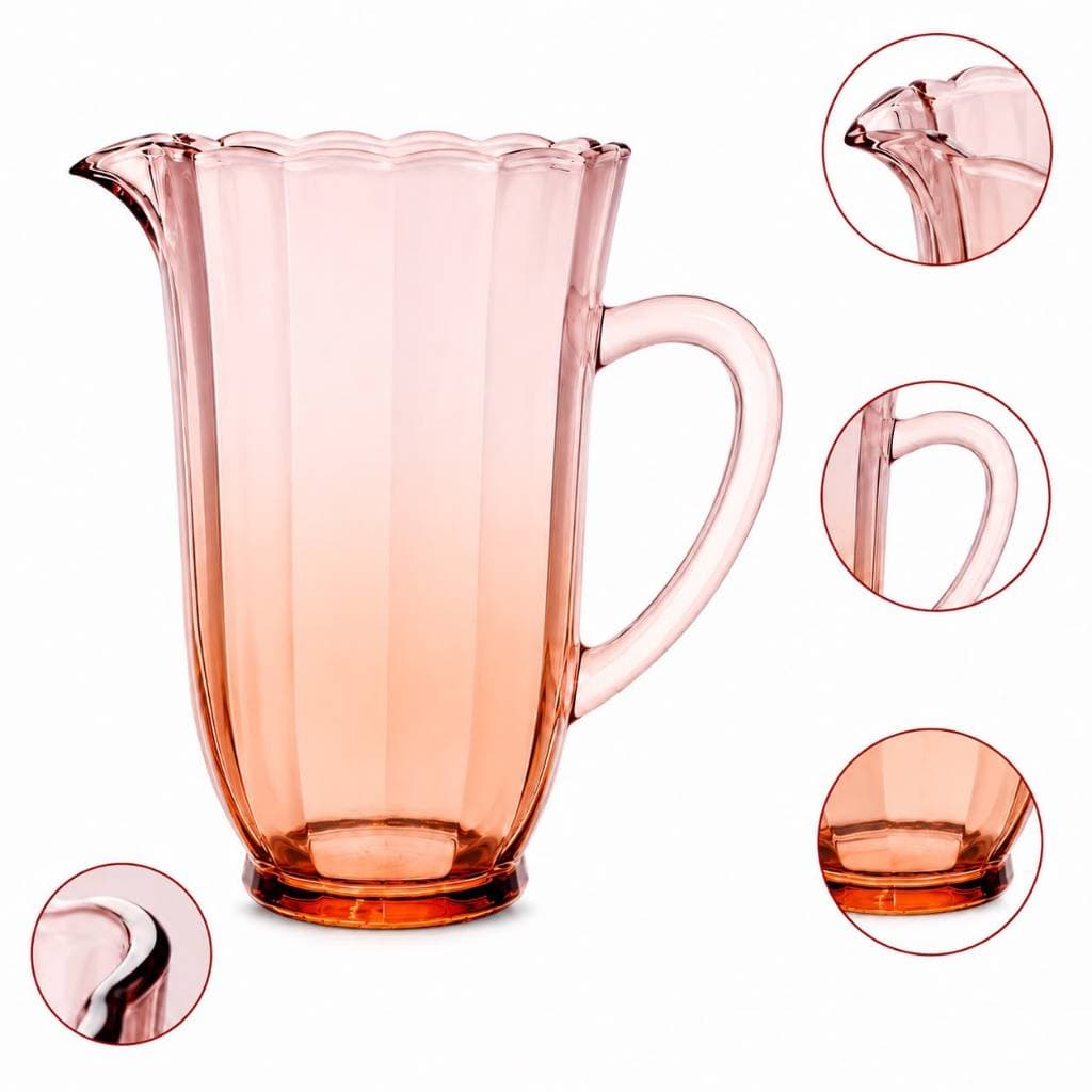 Jarra de Vidro Peach 1,2L Degradê Rosa Bico e Alça Elegante  Rosa Degradê Para Água Suco Drinks jarra mesa posta