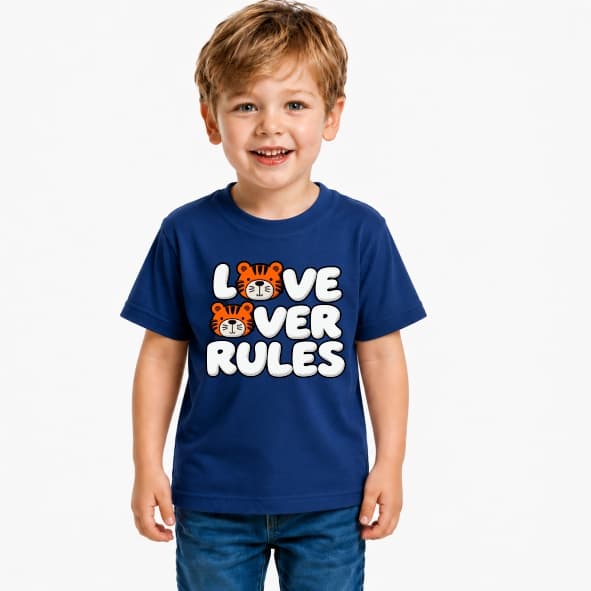 Camiseta Infantil Tigre Love Over Rules 100% Algodão Fio 30.1 Estampa Auto Relevo Premium Unissex