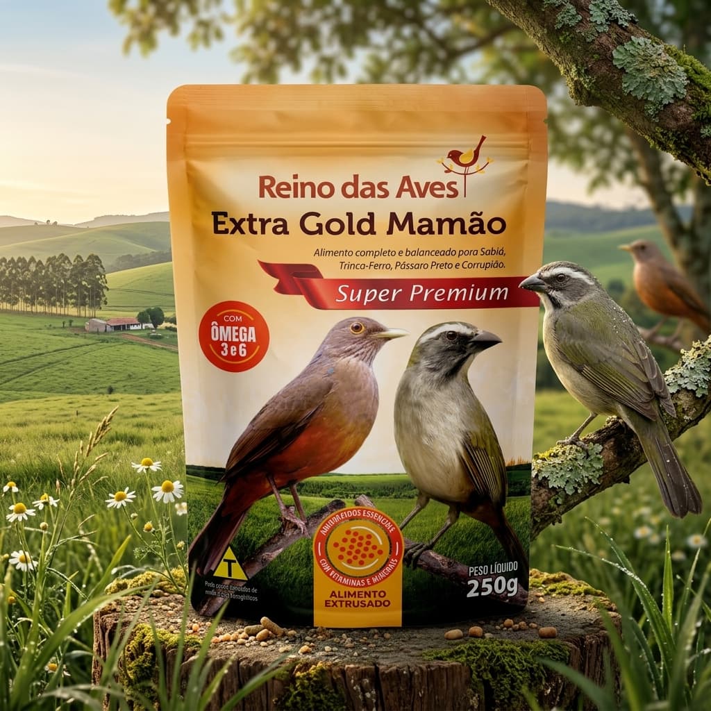 Ração Extra Gold Mamão 250g Alimento para Pássaros Reino das Aves