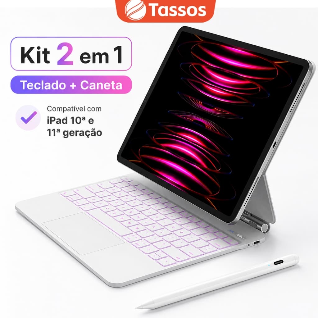 TASSOS Kit Teclado Bluetooth com Touchpad e Caneta Stylus para iPad 10ª e 11ª Geração Retroiluminado