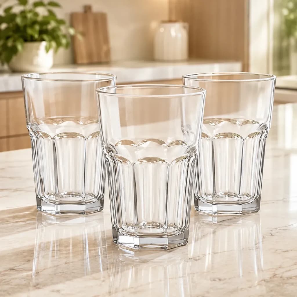 Jogo de Copo Vidro Transparente Resistente 350ml Kit 3 Copos Bebidas Suco Água Chá Gelado