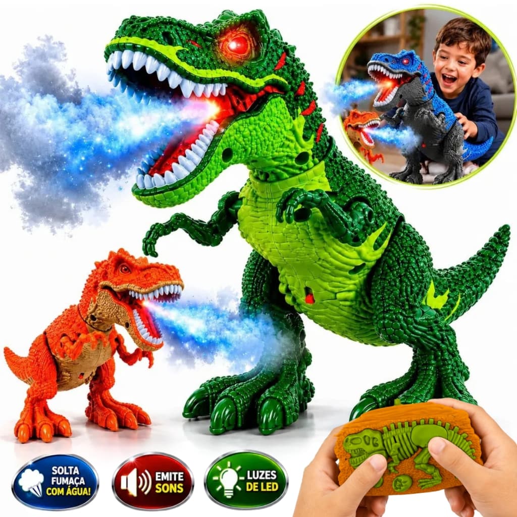 Dinossauro Rex Solta Fumaça E Anda Com Controle Remoto Luz E Som