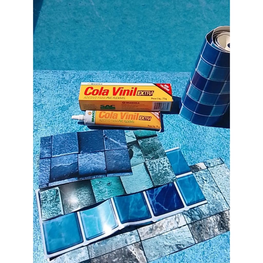 Reparo Para Piscina de Vinil-Piscina Inflável-Boias-Barraca-Lona e Infláveis Kit Cola 75gr + Faixa de Vinil