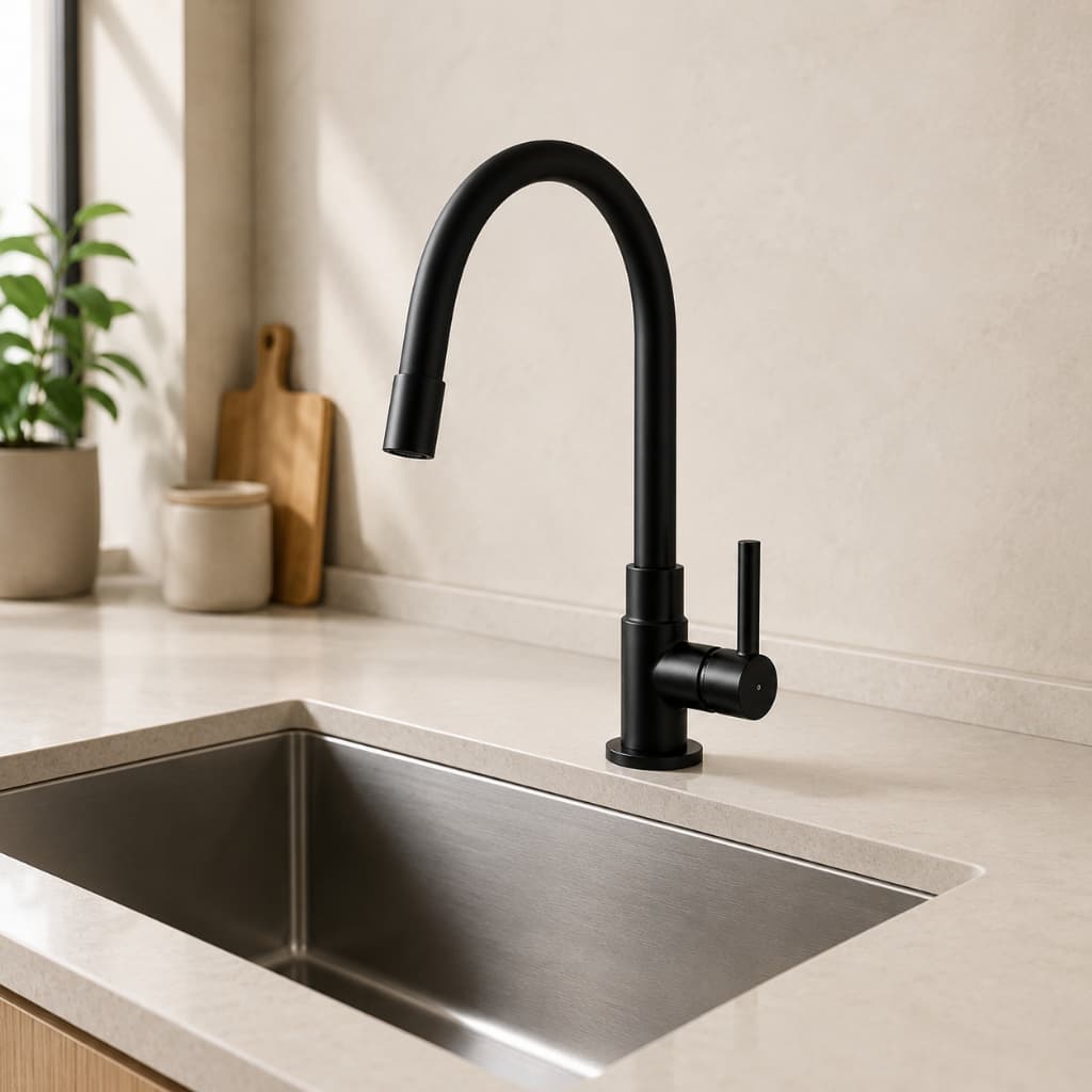 Torneira Gourmet de Cozinha Bancada Flexível Mesa Preta Black