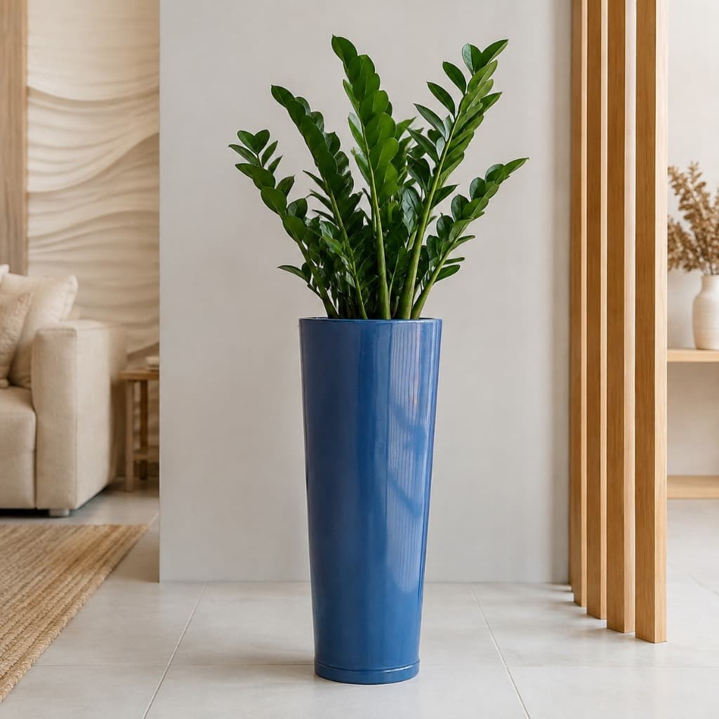 Vaso Alto Grande Para Plantas Decorativo Luxo Moderno Liso Polido Premium com Prato