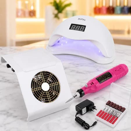 KIT MANICURE CABINE SUN 5 + MOTOR CANETA 20mil rpm + COLETOR DE PÓ + LUMINARIA KIT PROFISSIONAL UNHA DE GEL E ACRYGEL