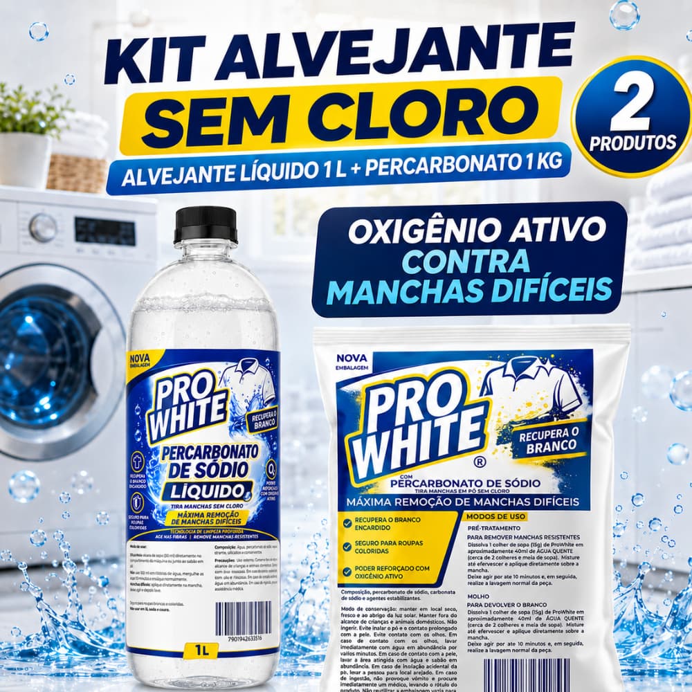 Percarbonato de Sódio Alvejante Sem Cloro Lava Roupas + Percarbonato Liquido Máquina de Lavar