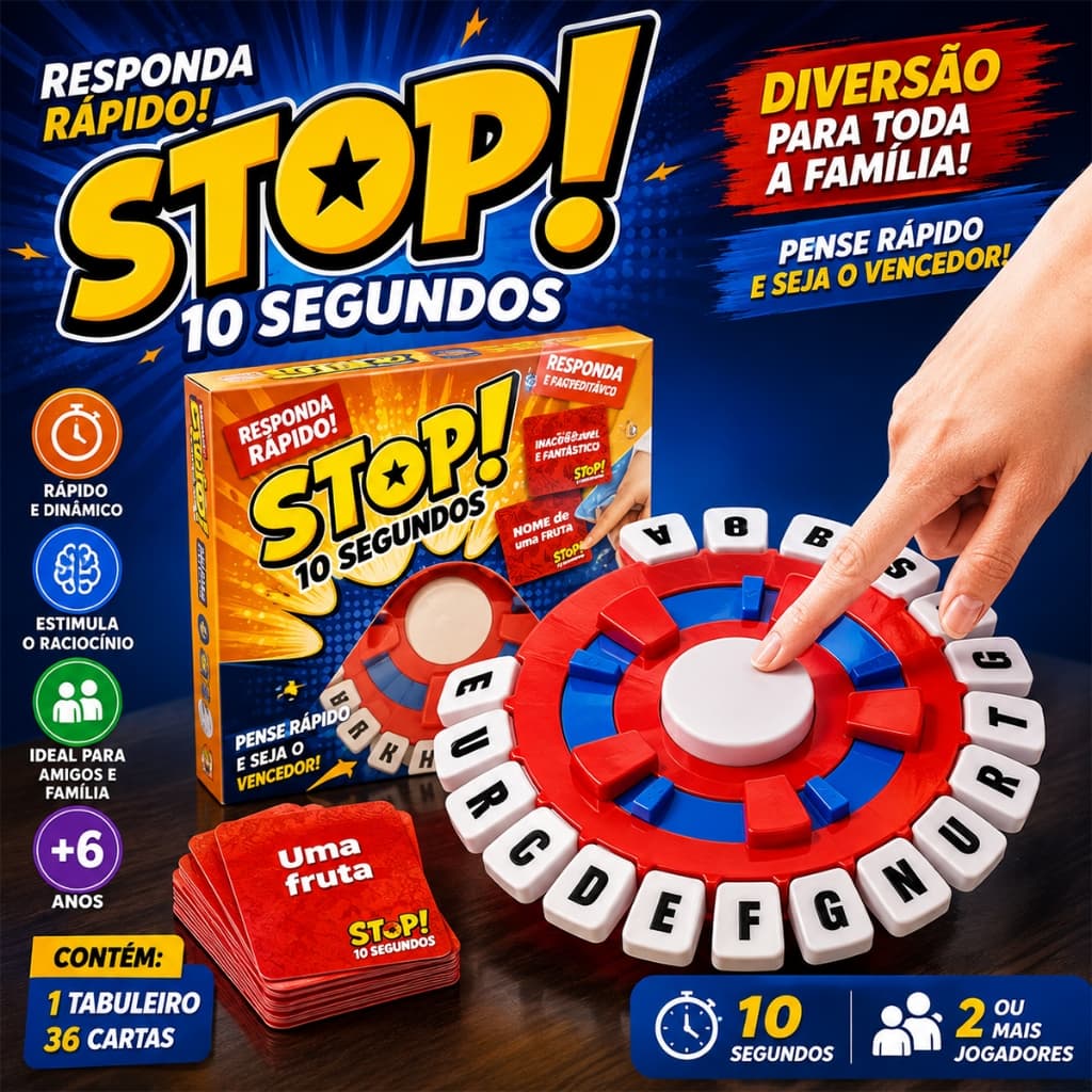 Jogo de Tabuleiro Educativo Pense Rápido 24cm com Cartas em Português