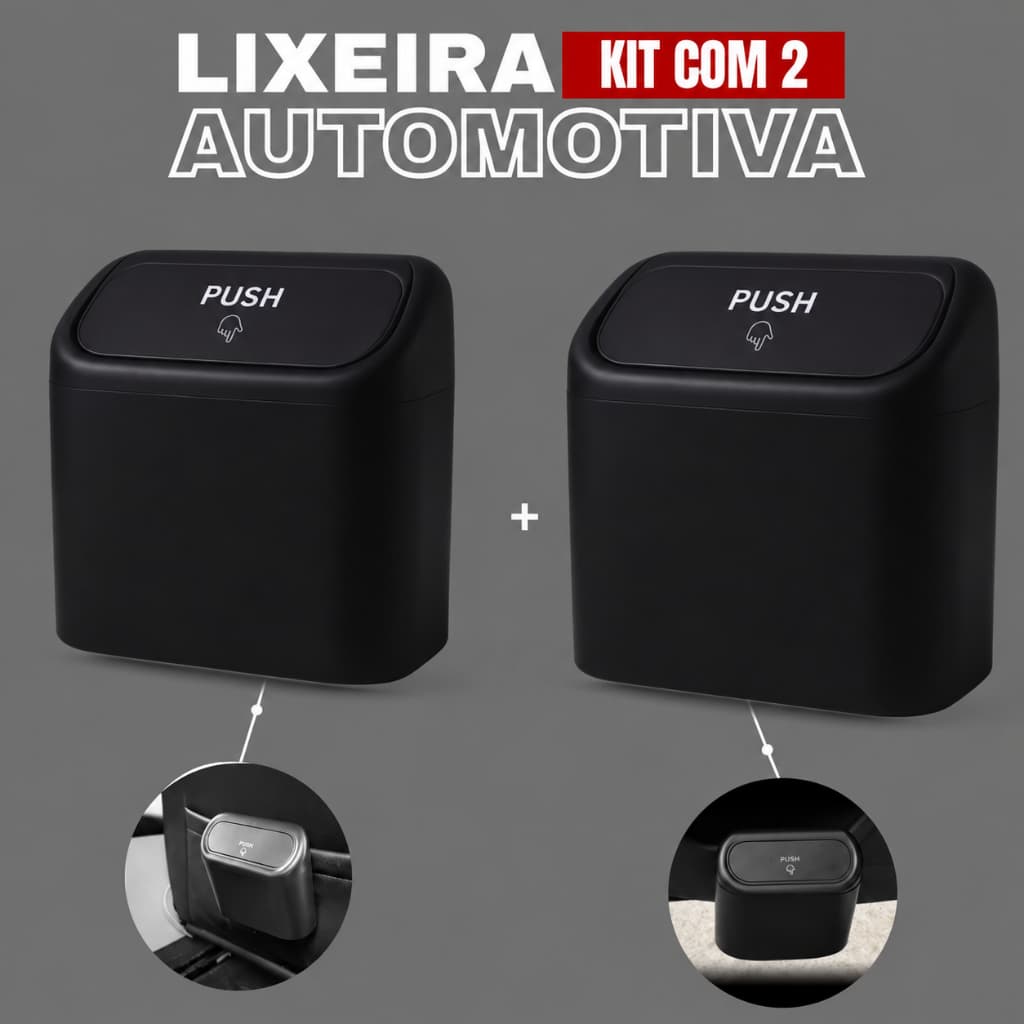 KIT 2 Lixeira para Carro Automotiva Discreta c/ Tampa Suspensa Resistente p/ Porta Banco Traseiro