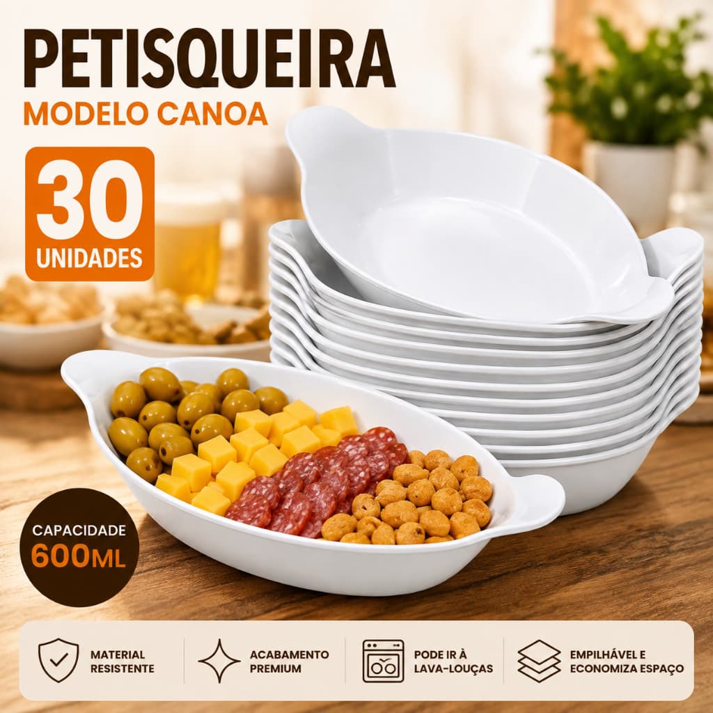 Kit 10 a 30 Petisqueira Barquinha Canoa 600ml Para Petiscos Churrasco Festa