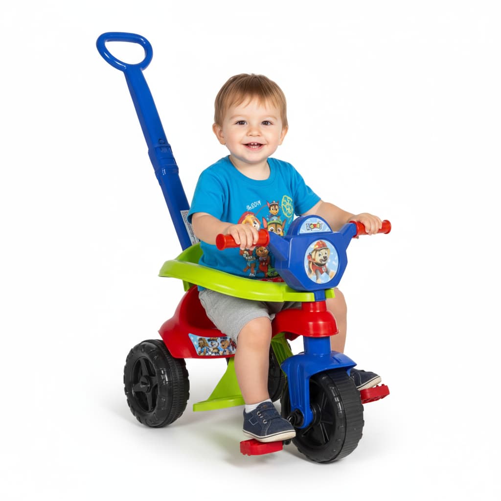 Motoca Triciclo Velotrol Infantil - 1 a 3 Anos - até 16kg Pedais, Empurrador e Protetor - QUEEN SHOP