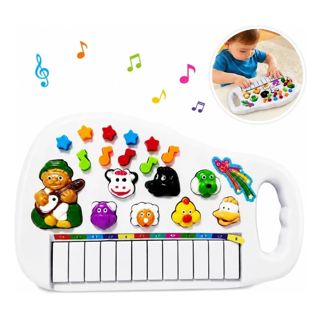 Piano Teclado Infantil Musical Fazendinha com Sons de Animais Brinquedo Educativo para Bebê e Crianças Presente