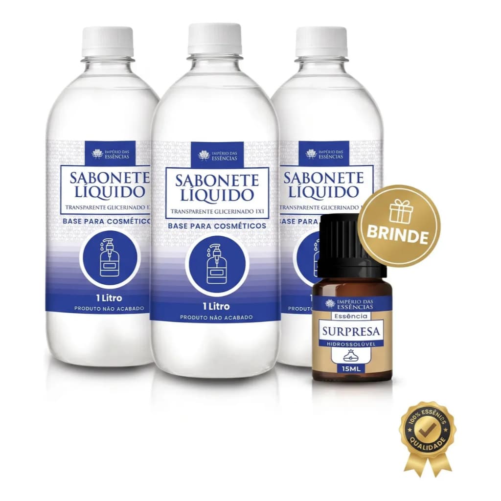 Kit 3 Sabonetes Neutro Glicerinado Transparente + Brinde