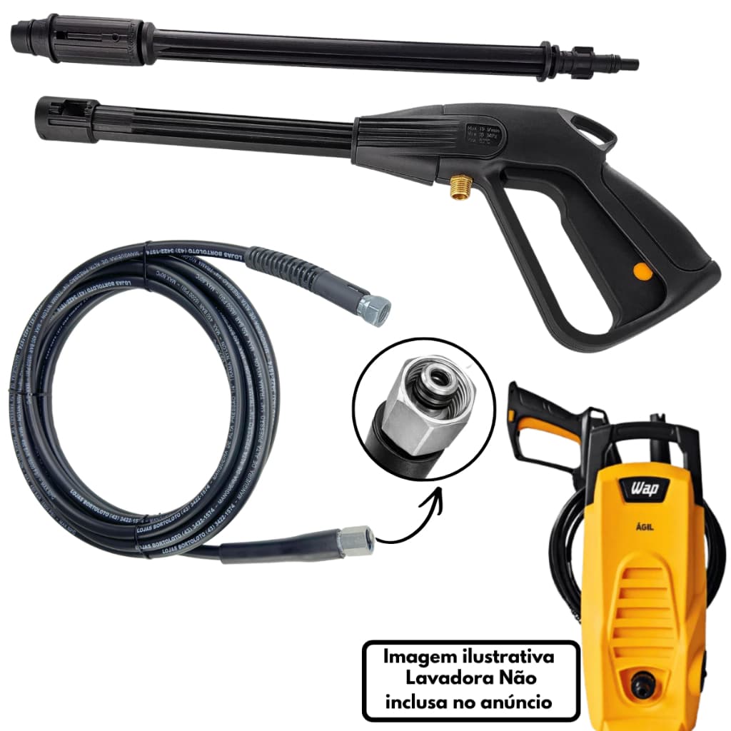 Kit Pistola + Lança + Mangueira Alta Pressão WAP Ágil 1800 M16 Trama Nylon
