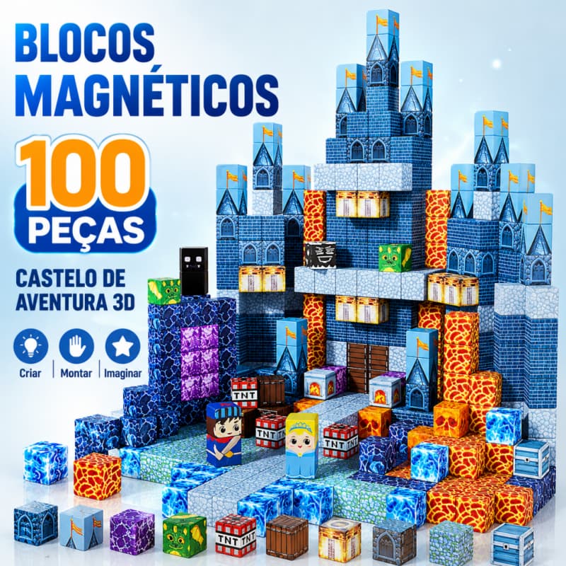 Blocos Magnéticos 100 Peças Castelo 3D Infantil Kit de Construção Educativo STEM para Crianças