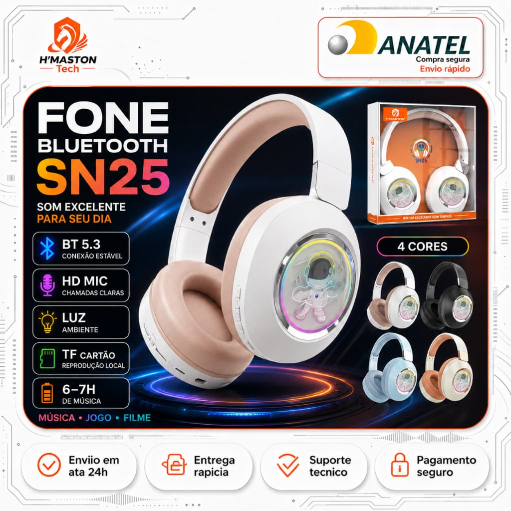H'Maston SN25 Fone De Ouvido Headphone Headphone Sem Fio Headset Gamer Fone Gamer Fone De Ouvido Gamer Headset Sem Fio