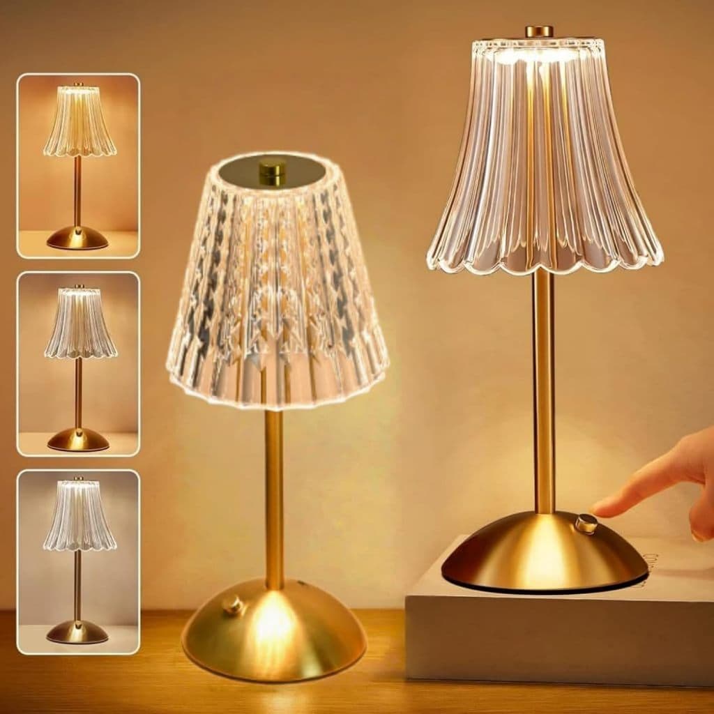 Luminária de Mesa LED Cristal 3 Cores Recarregável Abajur de Cabeceira para Quarto Sala Decoração