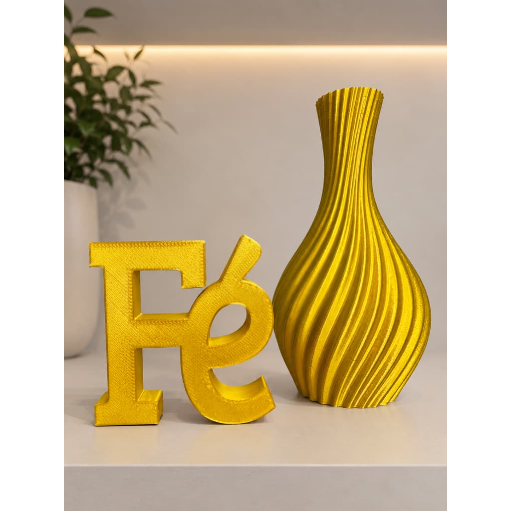Kit Decorativo Vaso + Palavra Fé  Decoração Moderna