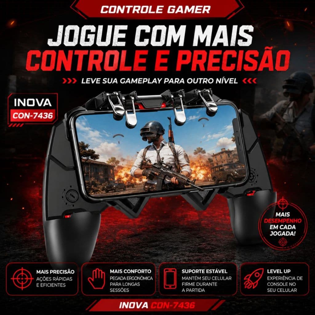 Controle Gamer para Celular com Gatilhos e Suporte INOVA