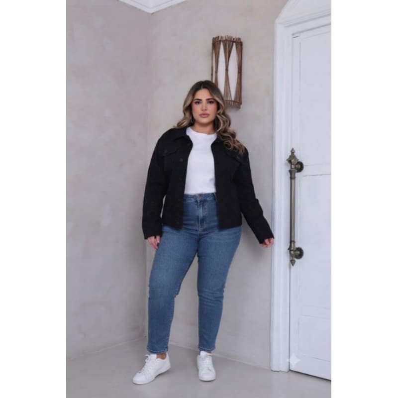 Jaqueta preta  Jeans Plus Size tamanho grande moda premium alta qualidade