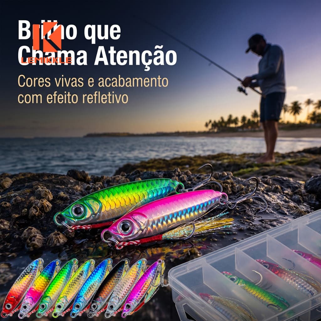 LEMIKKLE - 8PCS Iscas Jig Metalico 7g‑10g‑15g‑20g‑25g‑30g, Isca Artificial Metal Jig com Gancho Triplo, Efeito Refletivo