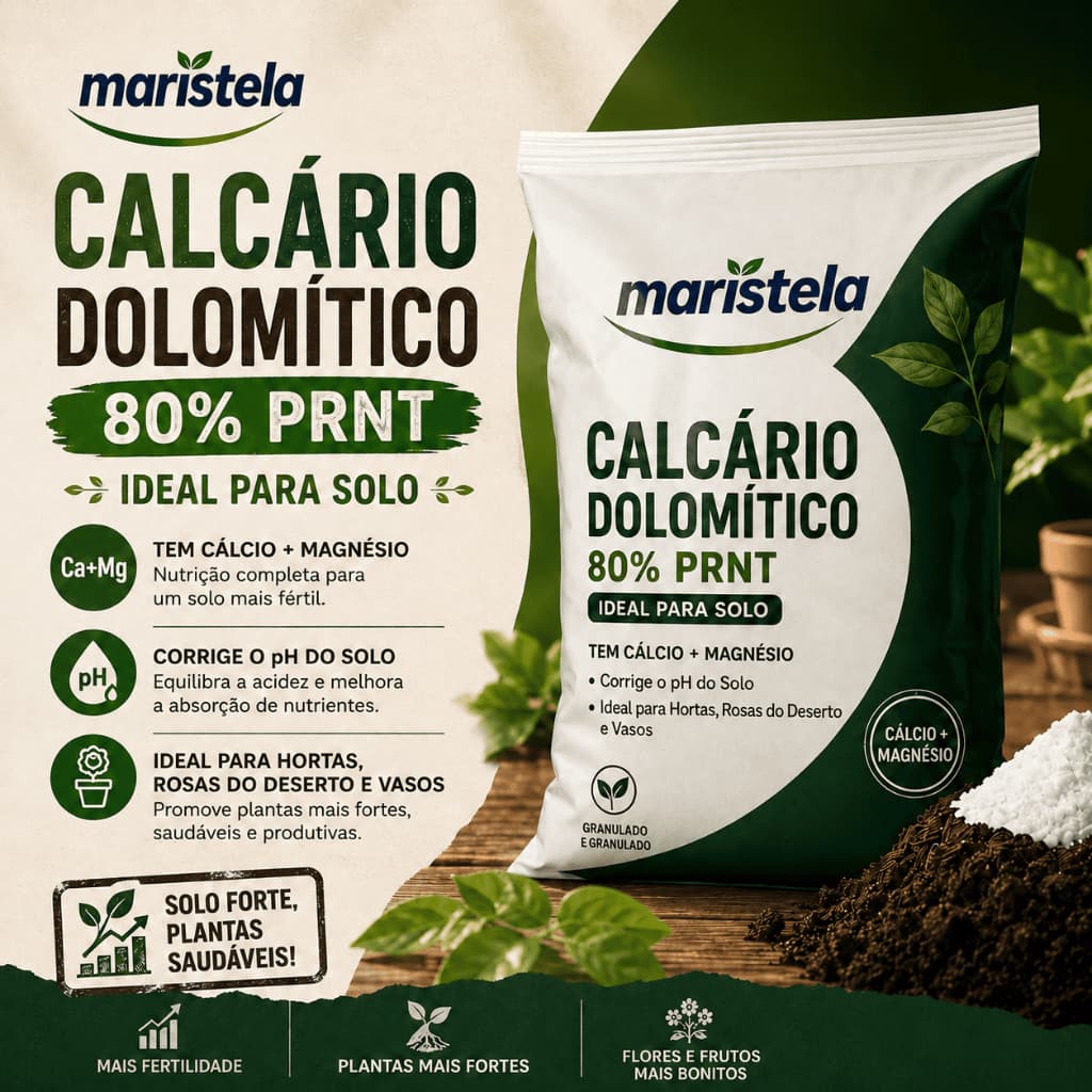 Calcário Dolomítico PRNT 80% Corrige PH Solo Hortas Vasos