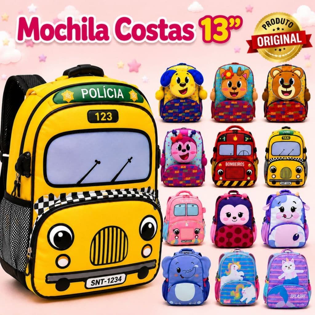 Mochila Infantil Escolar Zoop 13” Bichinhos 3D Menino Menina Creche Passeio