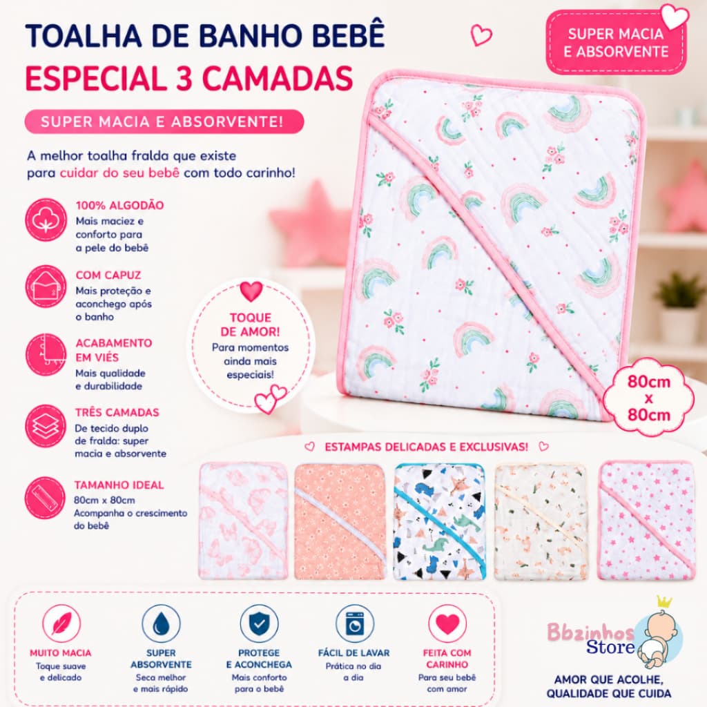 TOALHA DE BANHO BEBÊ PAPI SOFT ESPECIAL 3 CAMADAS FRALDAS " MARAVILHOSA "