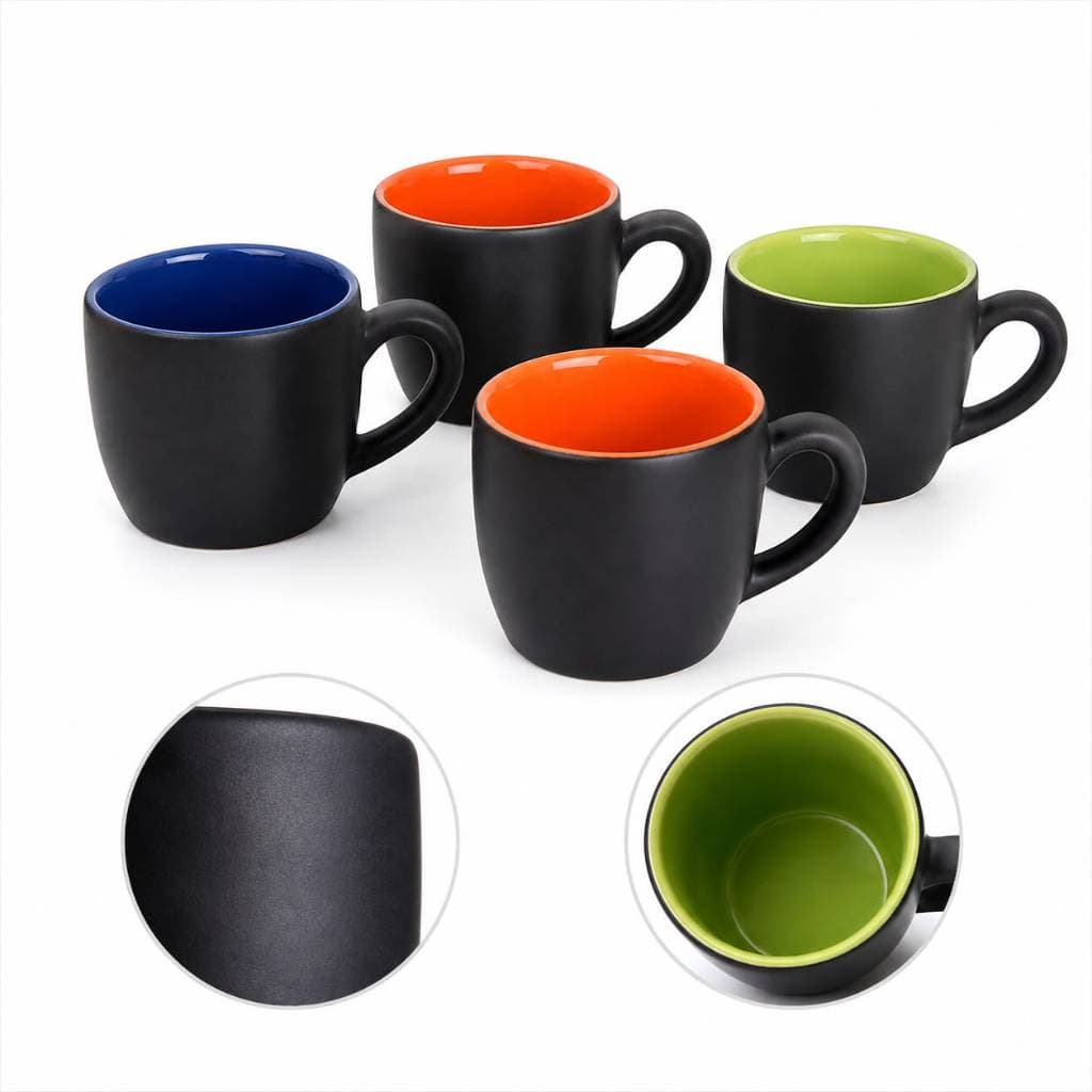 Jogo 4 Canecas Cerâmica Preta Fosca Interior Colorido Hauskraft Agra 150ml Café Chá Presente Mesa Posta