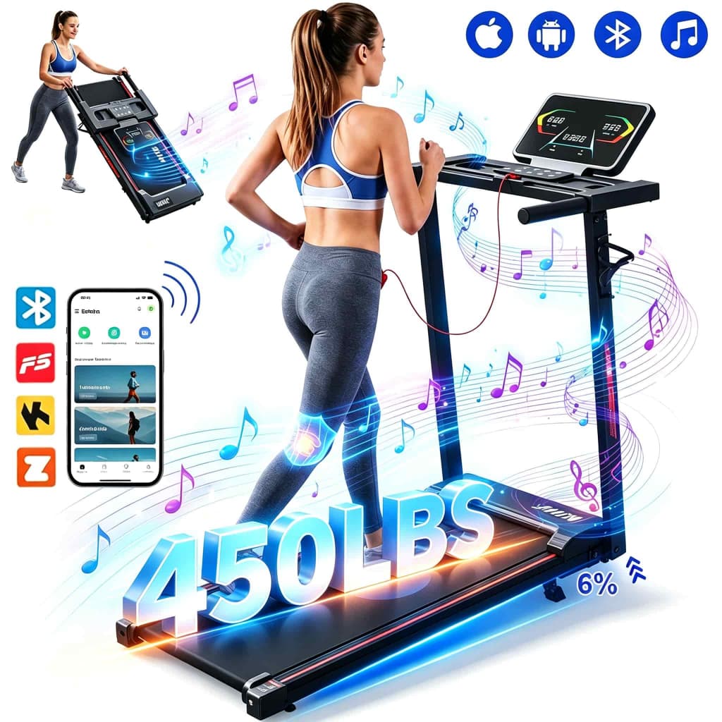 Esteira Elétrica Ergométrica Dobrável  Residencial Corrida Com música via Bluetooth e aplicativos,Velocidade 1-14km/h