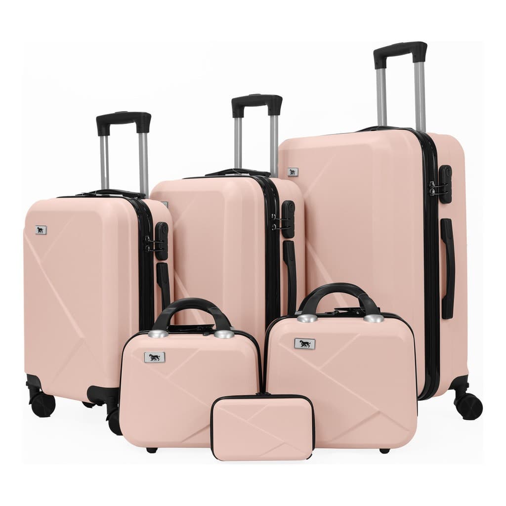 Kit Jogo de Malas Viagem 6 Peças 18 20 24 Polegadas Bordo Despacho Frasqueira Necessaire ABS Chapa Dupla Conjunto M1-M6