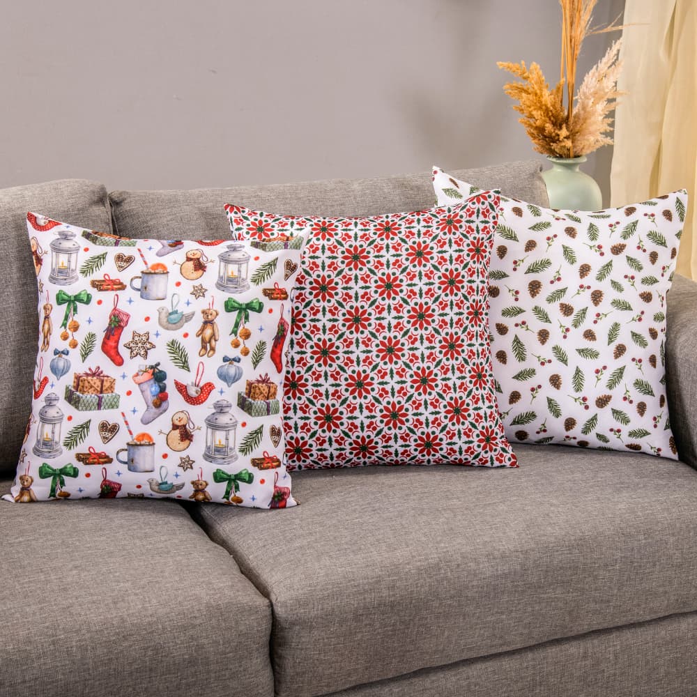 Capa Para Almofada Natal 45cm x 45cm Estampada/Lisa Poliéster Com zíper