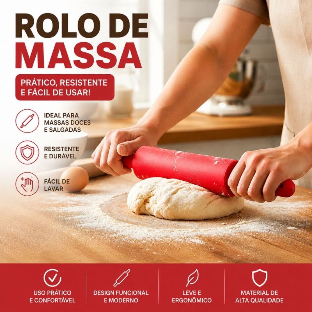 Rolo Abre Massa Silicone Antiaderente 30cm para Pizza Pão Pastel Torta Biscoito Utensílio de Cozinha