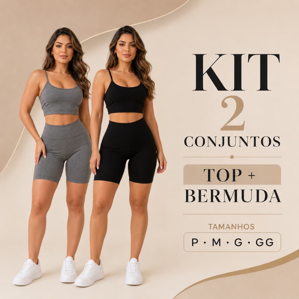 Kit 2 Conjuntos Top e Shorts Fitness Feminino Zero Transparência Cinza E Preto De Academia