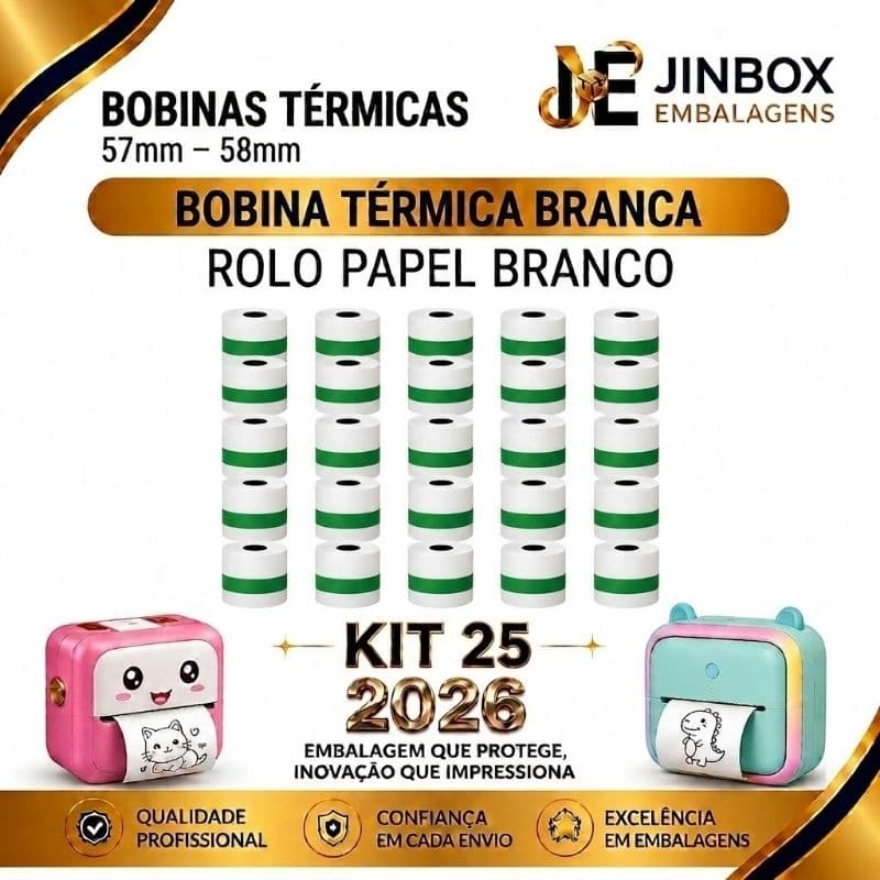 25 Rolo De Papel Térmico branco 57mm-58mm Refil Para Mini Impressora Infantil Portátil Câmera infantil e Maquininha