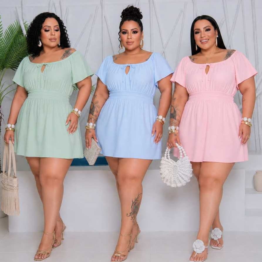 Vestido Macaquinho JADE Manga Curta Elegante Casual Feminino Plus Size Duna Elastex Nas Costas Ciganinha Duna MODA VERÃO
